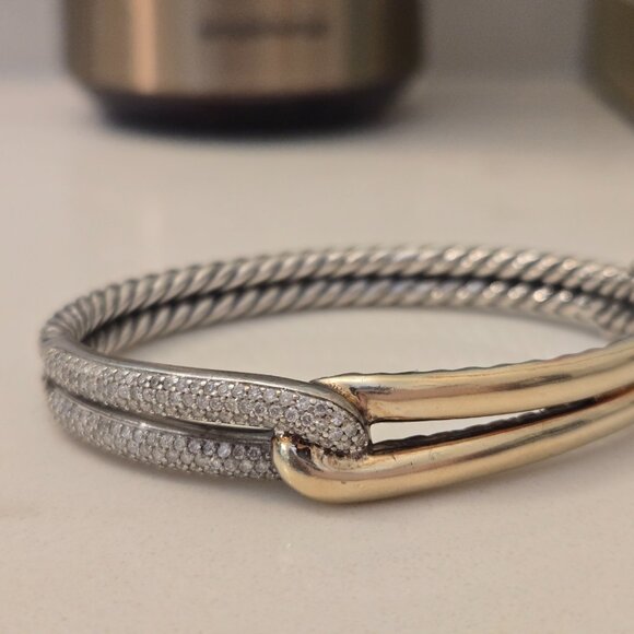 Vintage David Yurman Diamond, Gold, and Silver Labyrinth Bracelet - Picture 3 of 9